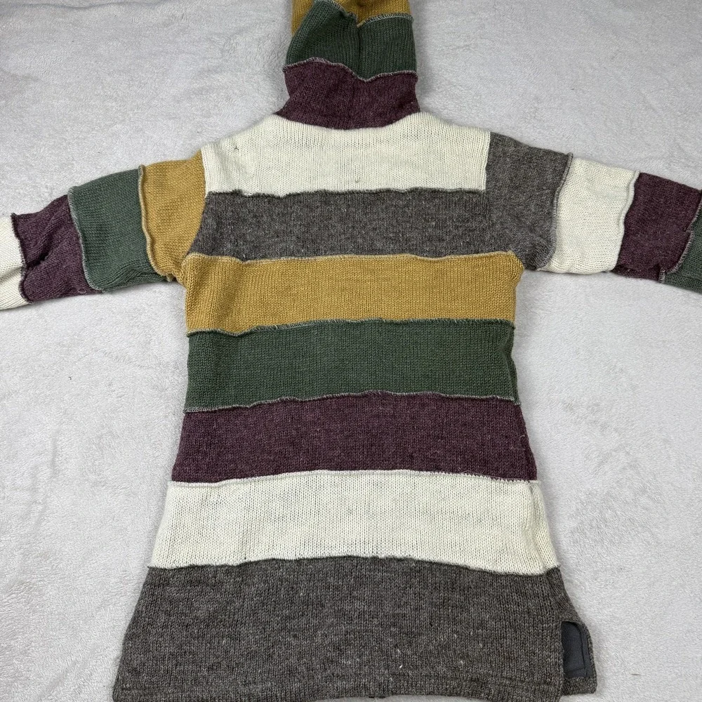 Laundromat Jacket Womens Medium Multicolor Wool Hooded Zip Lined Long Striped